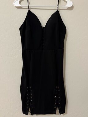Entry Black Lace Up Mini Dress Size S Sexy Bodycon Club Dress